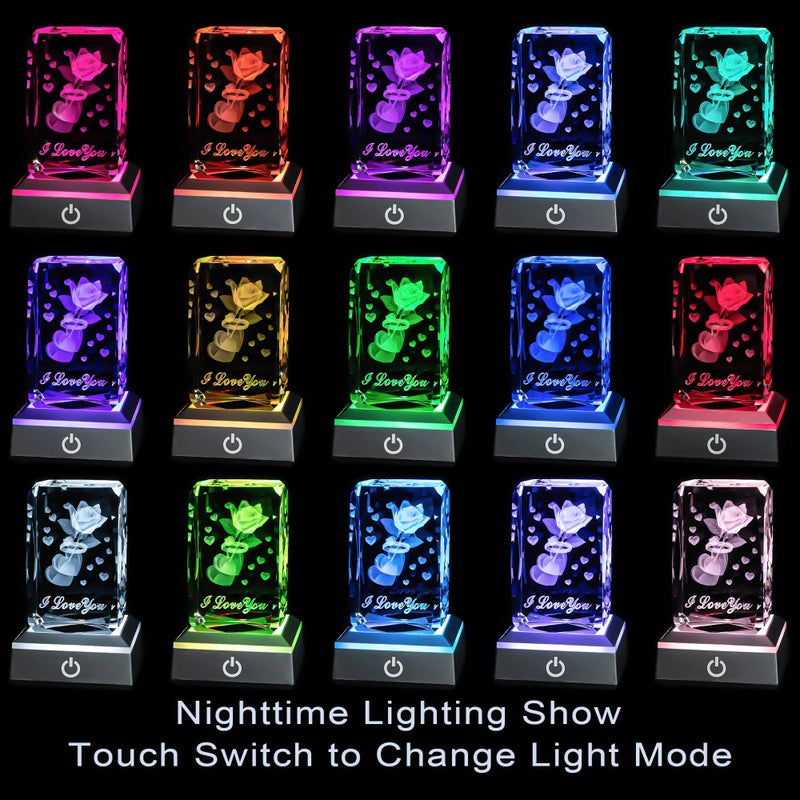 hochance 3D Ring&Rose Crystal Night Lamp with Adjustable LED Multicolor Lights for Girlfriend, Wife - Valentine's Day, Anniversary,Birthday Presents, Christmas Gifts for Her - Image 2